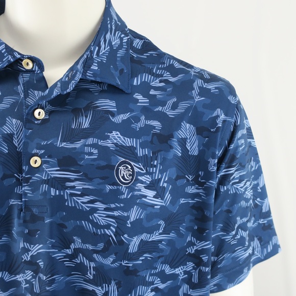Peter Millar Summer Comfort Golf Polo Mens Large Blue Leaf Camo Town & Country - Picture 3 of 6